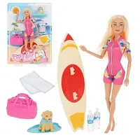 Игр. наб. Defa Lucy  "Пляжный отдых", в компл. кукла 29см, предм. 6шт., блистер 8471 pink