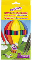 Карандаши цветные ЮНЛАНДИЯ "ВОЗДУШНЫЙ ШАР", 12 цветов + 2 чернографитных карандаша, трехгранные, 181688