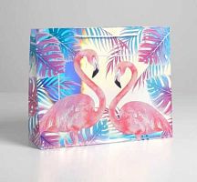Пакет подарочный голографический «Фламинго», 32 × 26 × 12 см   5307573