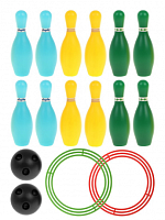 Игра напольная: набор кольцеброс и кегли; кегли 12 шт., шары 2 шт., кольца 2 шт., пакет HD512-6