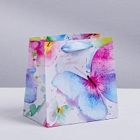 Пакет ламинированный квадратный «Нежность бабочки», 22 × 22 × 11 см