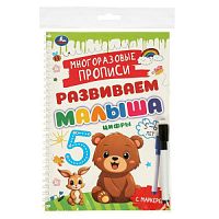 Цифры. 5-6 лет. Многораз. прописи с маркером. Развиваем малыша. 165х240мм. 32 стр. Умка в кор.20шт 978-5-506-09604-7