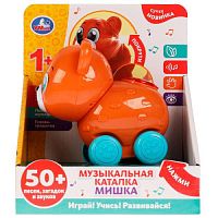 Музыкальная каталка мишка.50 песен,загадок, звуков. свет. Умка в кор.60шт HT1197-R